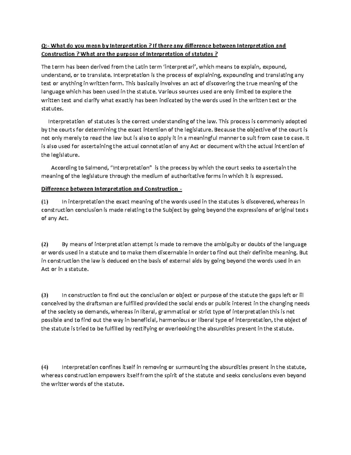 Interpretation Lecture notes 15 Q What do you mean by