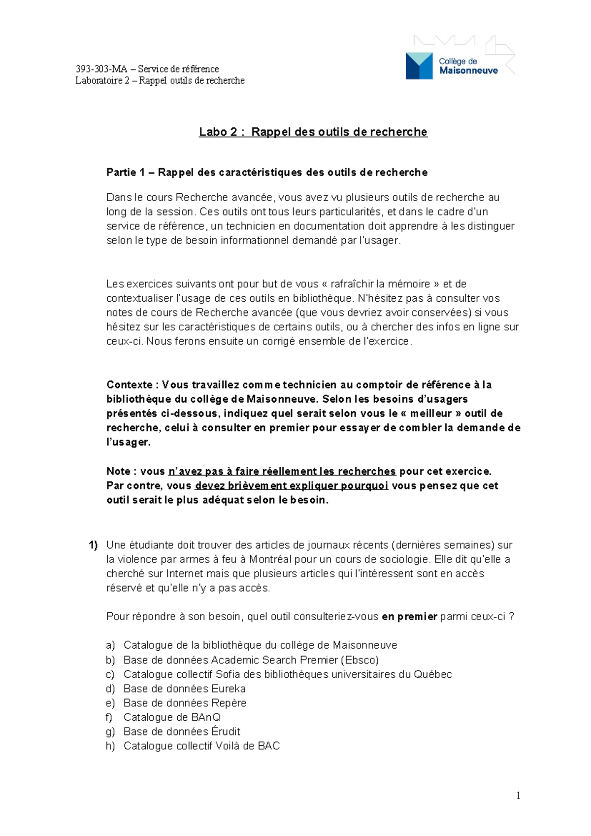 Labo2 - note de cour - Laboratoire 2 – Rappel outils de recherche Labo ...