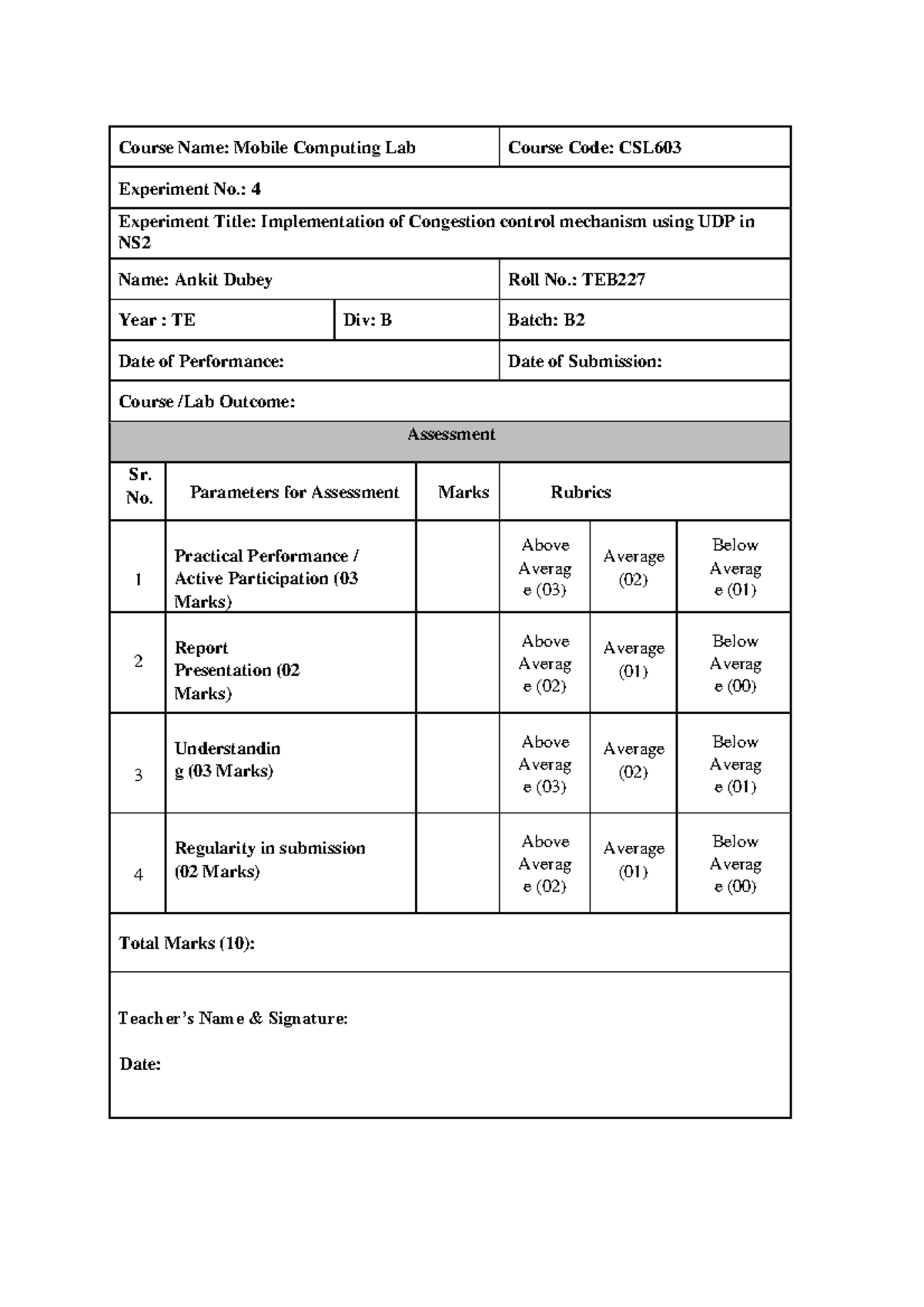 Mobile Computing EXP 4 - Course Name: Mobile Computing Lab Course Code ...