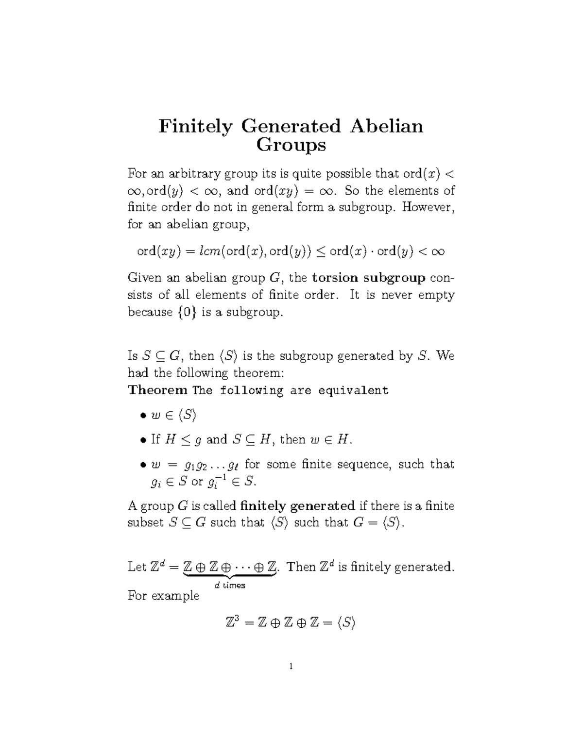 11 Notes Finitely Generated Abelian Groups For An Arbitrary Group