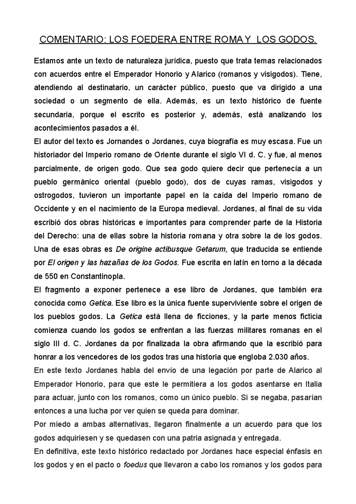 Comentarios de texto. Tema 3 - COMENTARIO: LOS FOEDERA ENTRE ROMA Y LOS ...