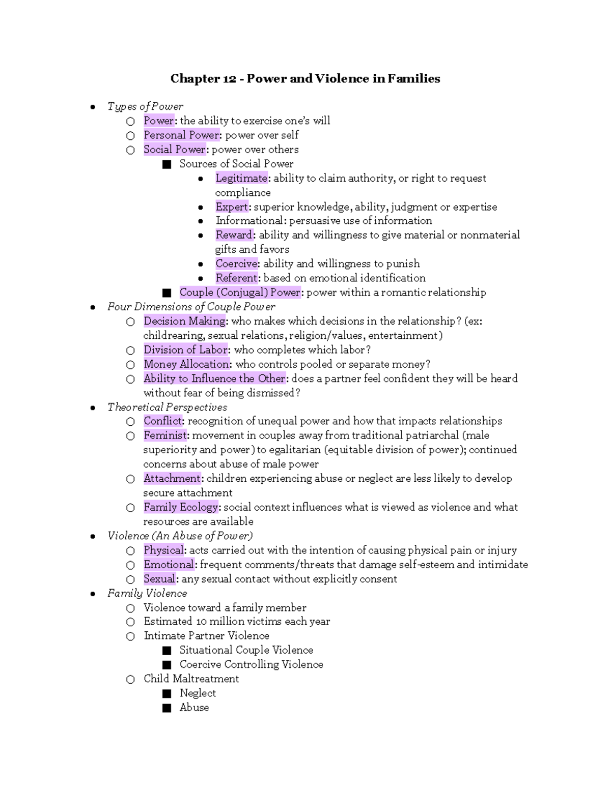 Power and Violence in Families: Types Sources and Dimensions - Studocu