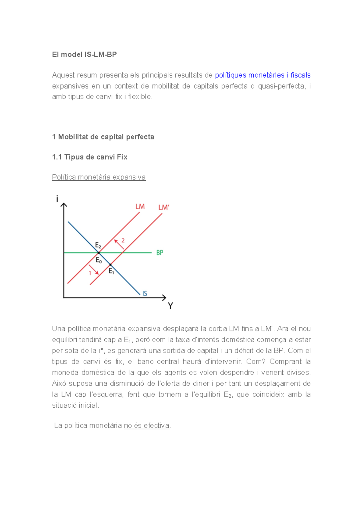 El Model IS LM BP - Apunts - El Model IS-LM-BP Aquest Resum Presenta ...