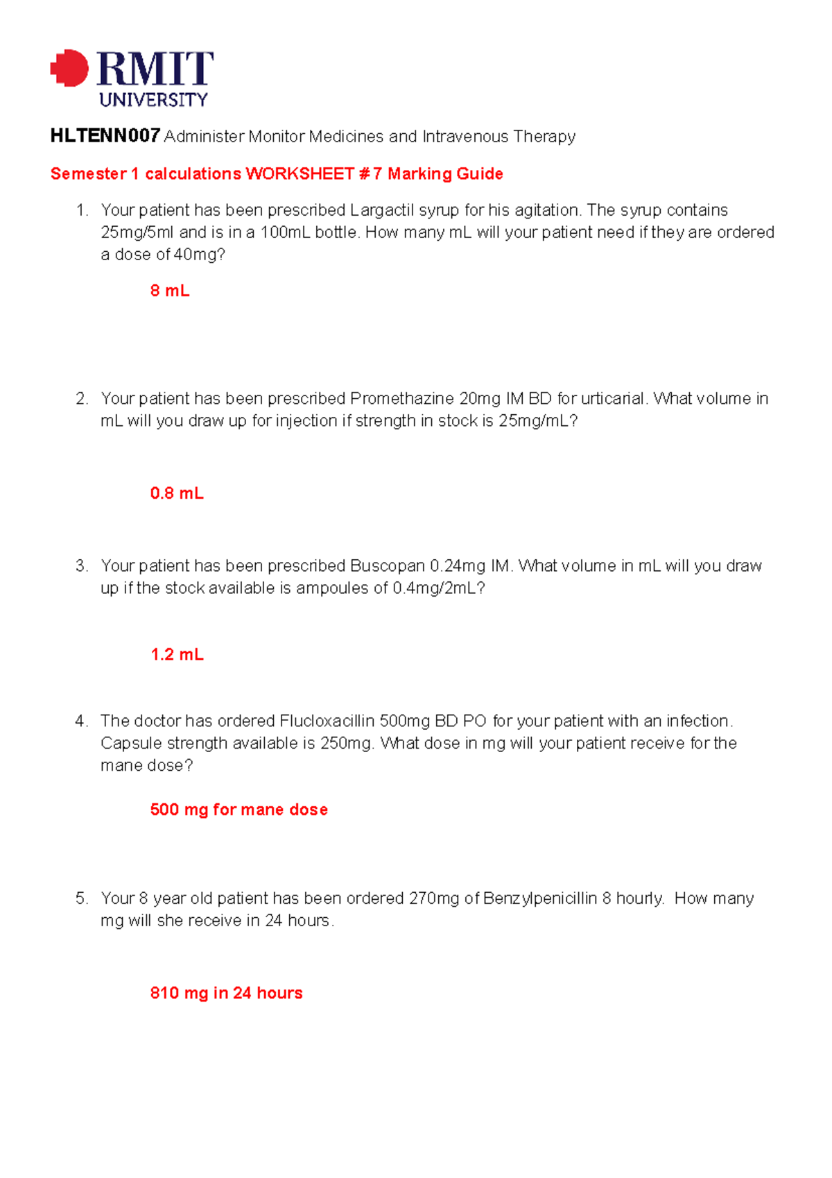 Printable Pharmacy Calculation Worksheet