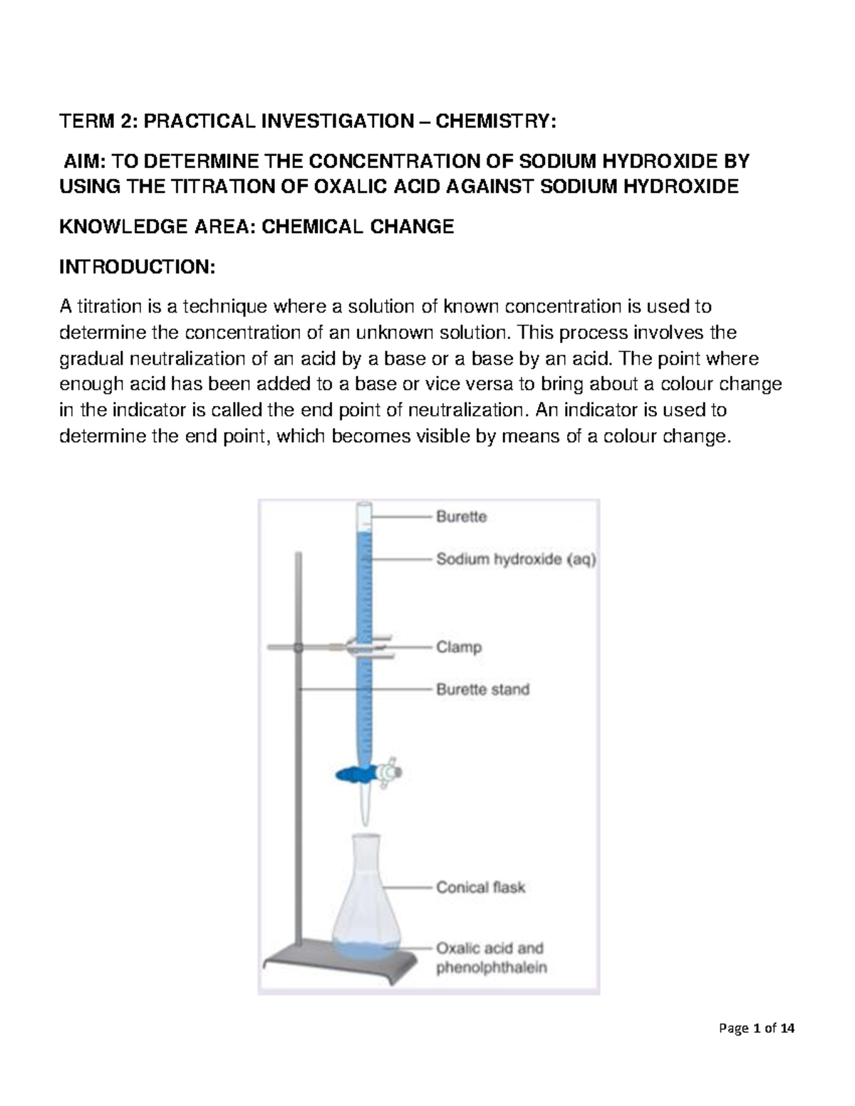 titration experiment grade 12 test