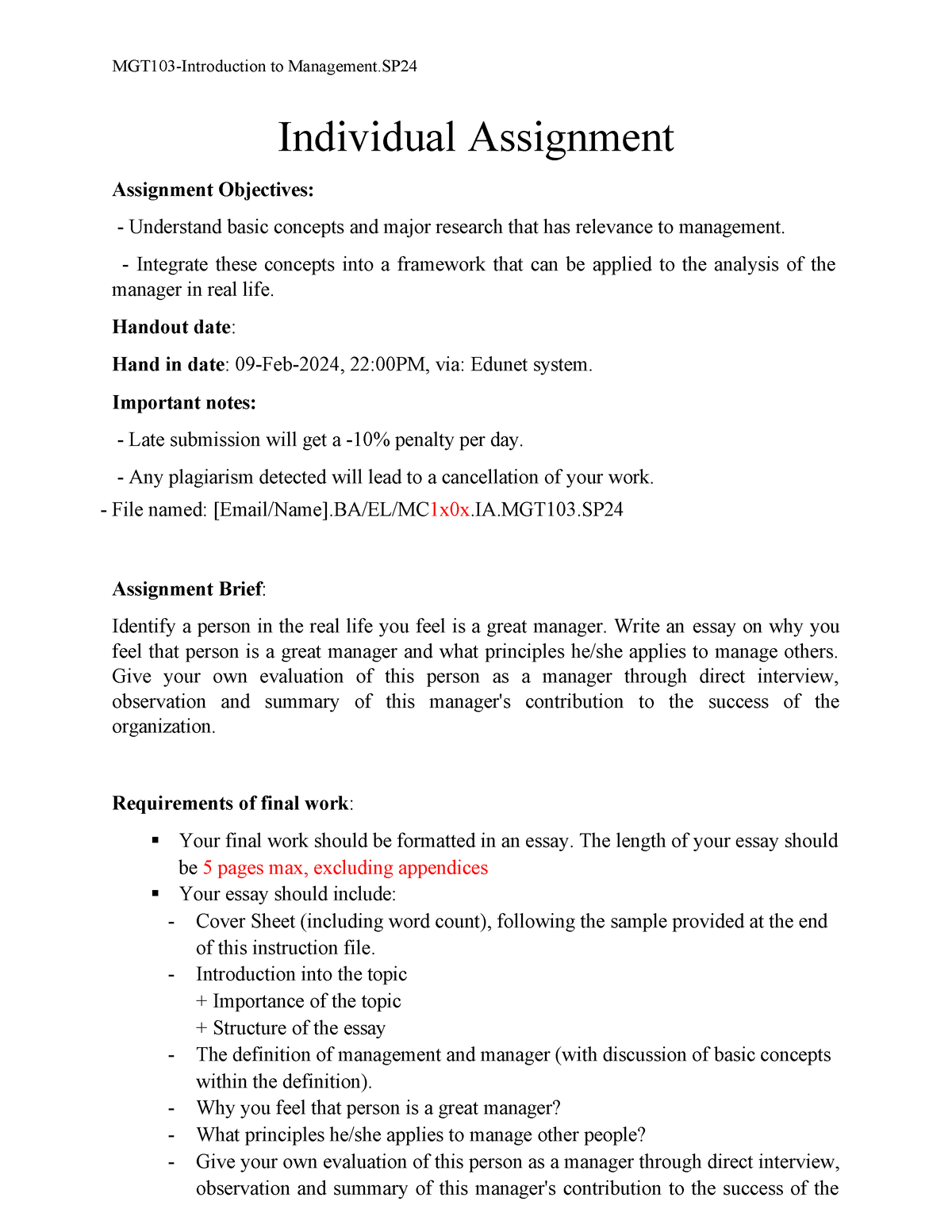 characteristics of individual assignment