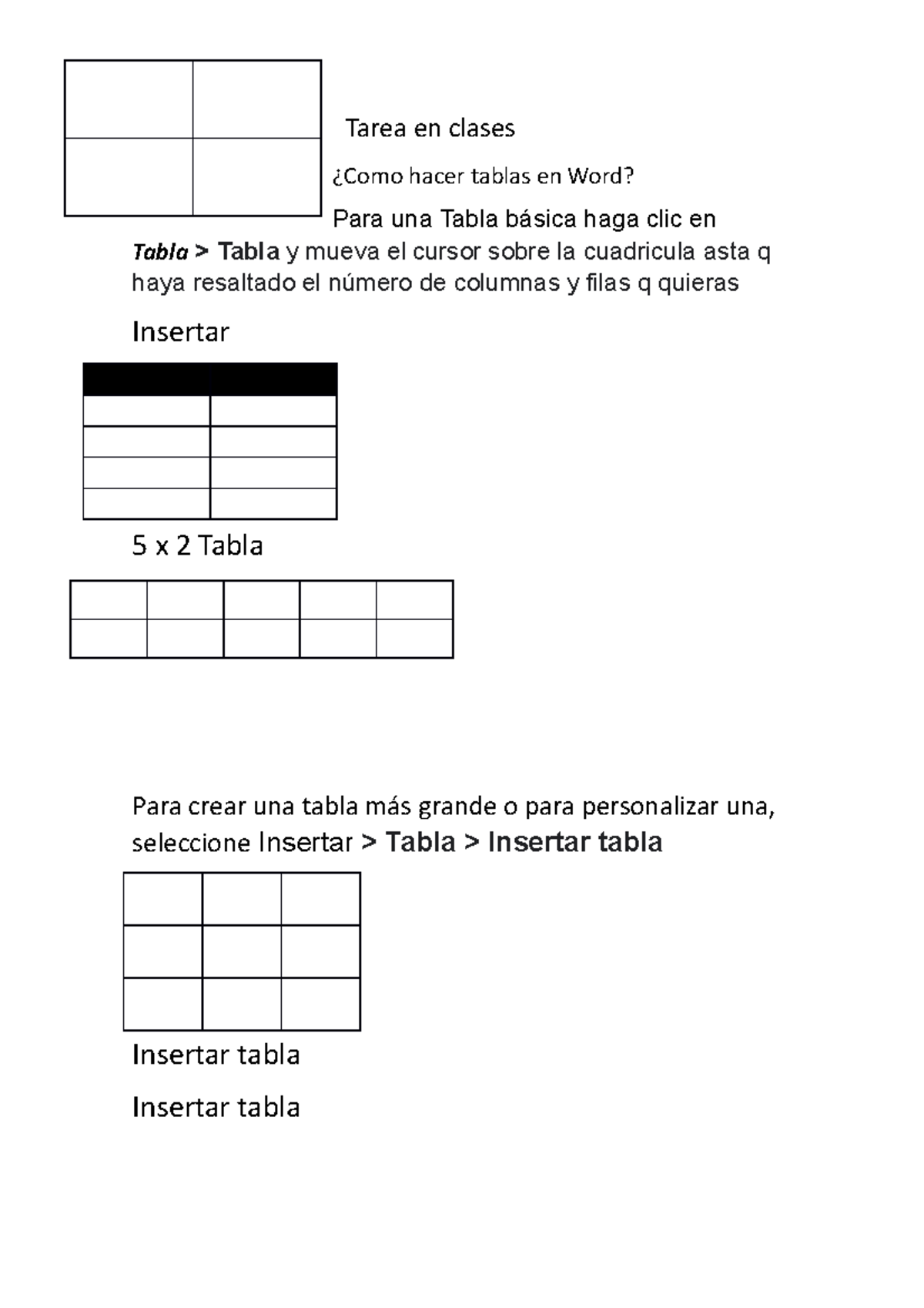 Deber de aplicaciones ofimaticas Tarea en clases hacer tablas