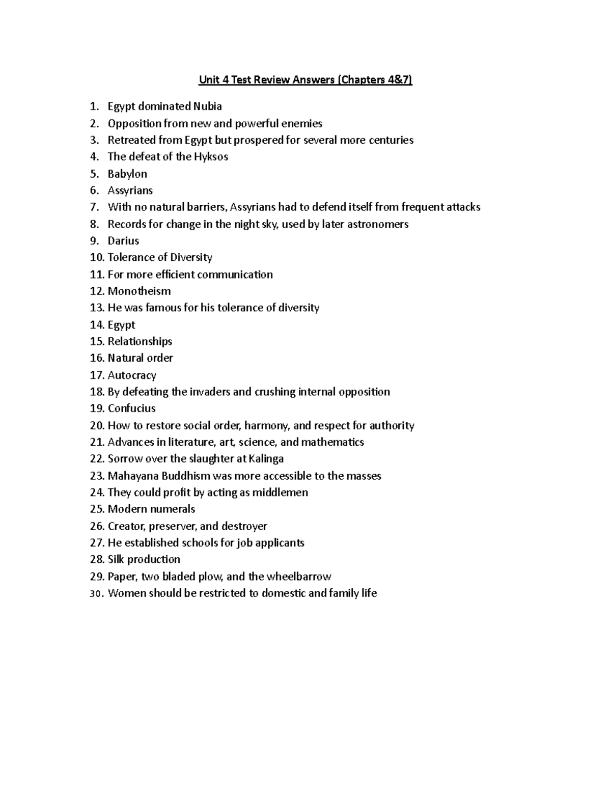 Unit 4 Test Review Key - Unit 4 Test Review Answers (Chapters 4&7 ...