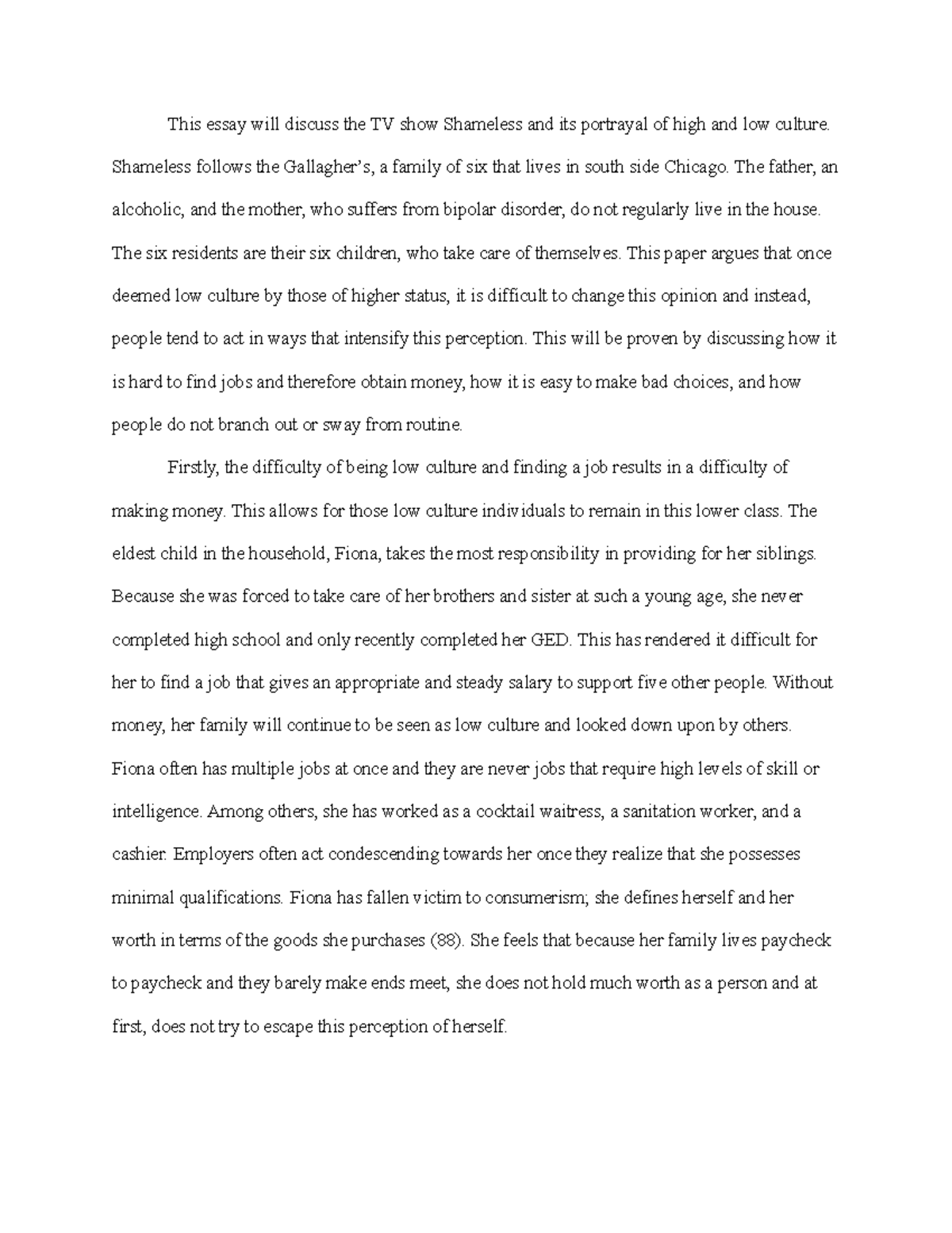 Shameless essay - Grade: 70 - This essay will discuss the TV show ...