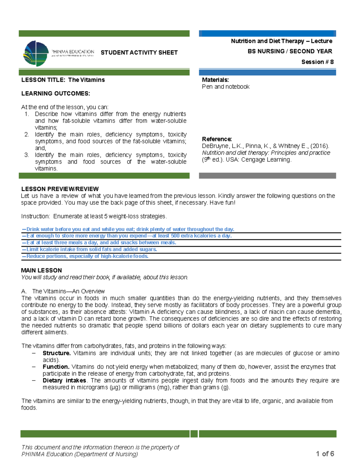 Session #8 SAS - Nutrition (Lecture) - This document and the ...