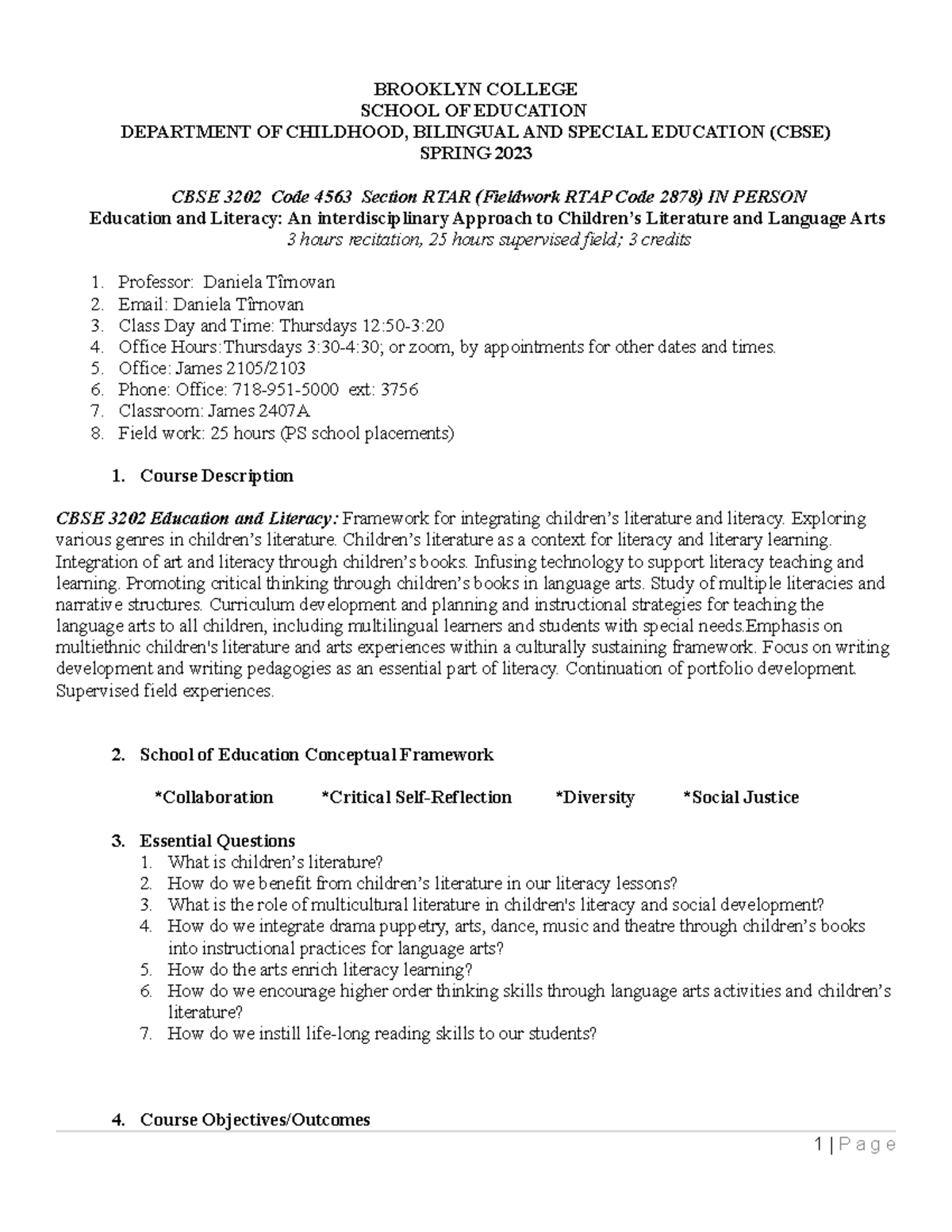 CBSE 3202 Syllabus spring 2023 DT - BROOKLYN COLLEGE SCHOOL OF ...