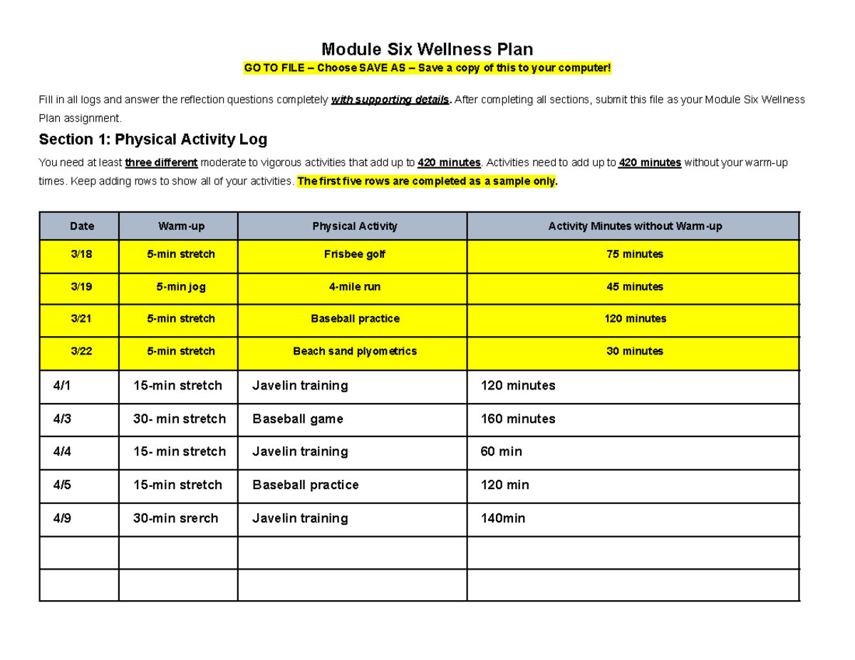 Copy of Module 6 Wellness Plan - Module Six Wellness Plan GO TO FILE ...