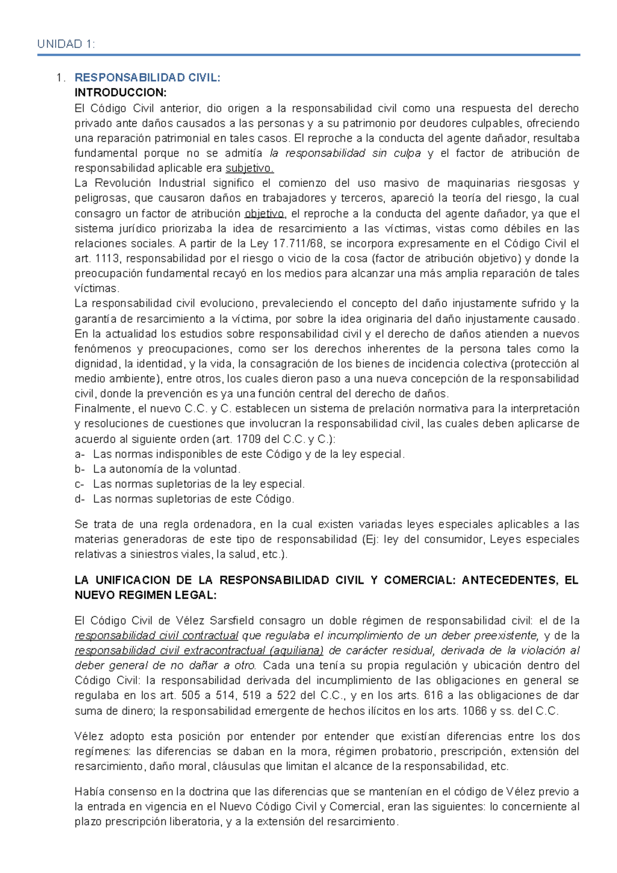 Unidad N° 1 Derecho De Daños Del Libro Del Dr. Claps. - UNIDAD 1: 1 ...