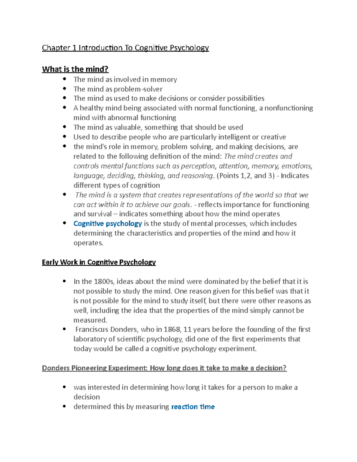PSYC 221 Chapter 1 notes - Chapter 1 Introduction To Cognitive ...