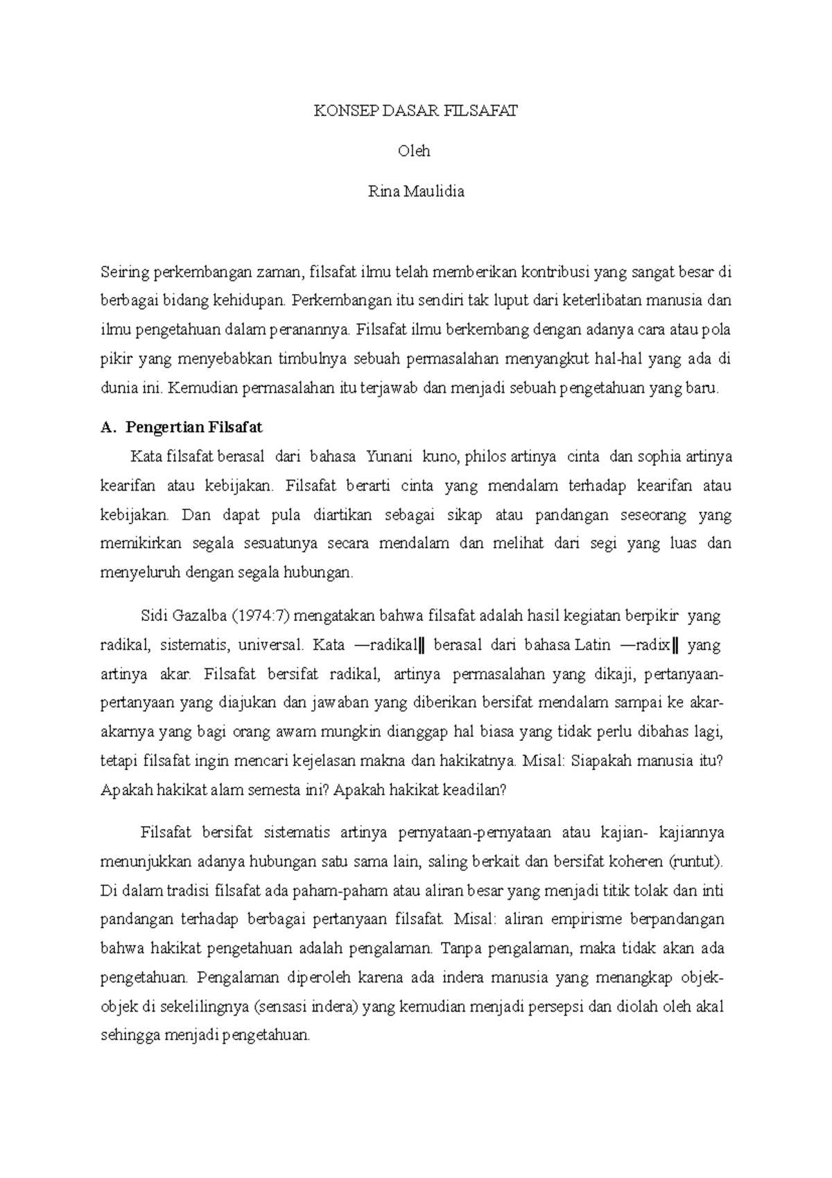 Konsep Dasar Filsafat - Resume - KONSEP DASAR FILSAFAT Oleh Rina ...