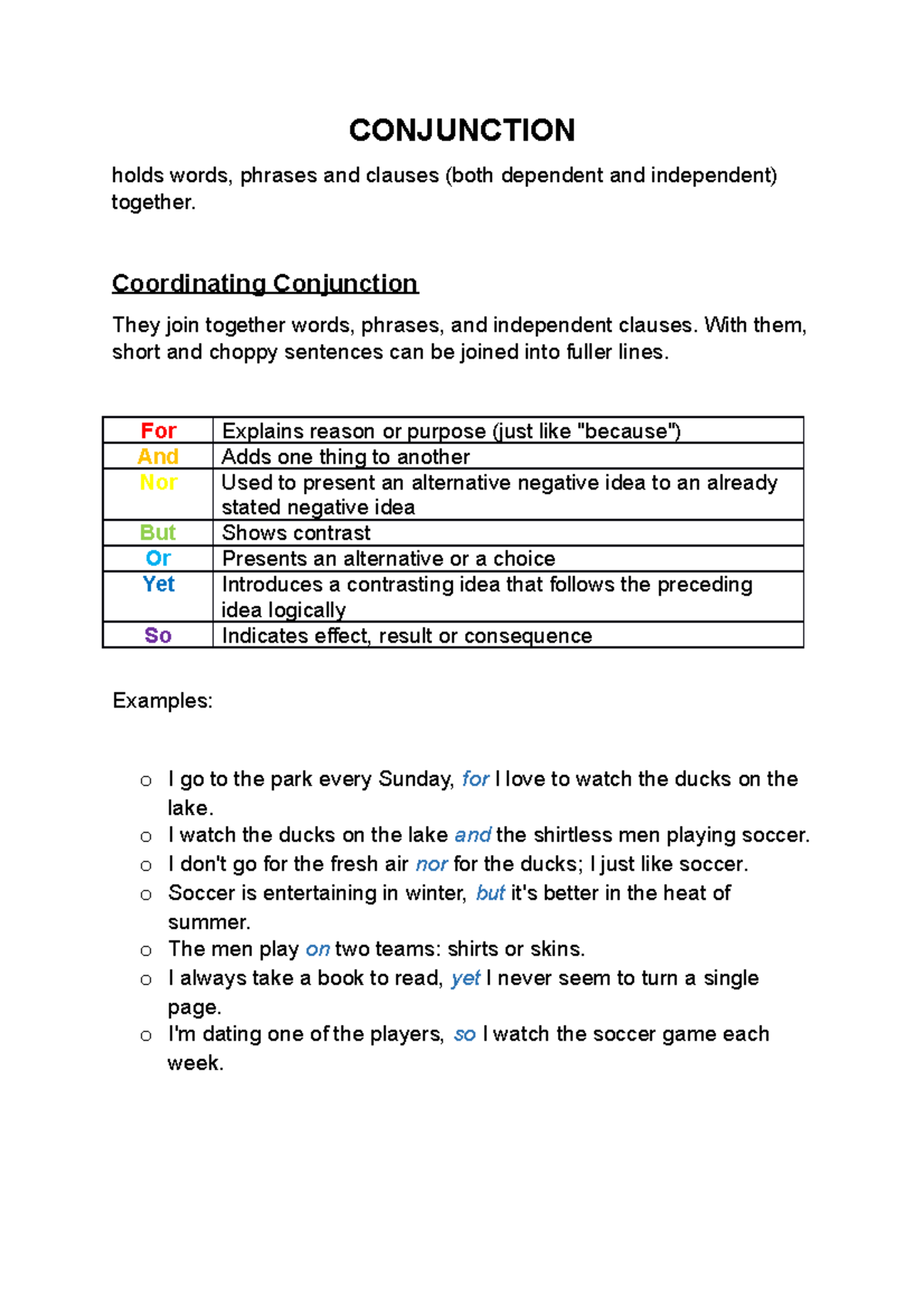 ELS106 - Conjunction - yes - CONJUNCTION holds words, phrases and ...