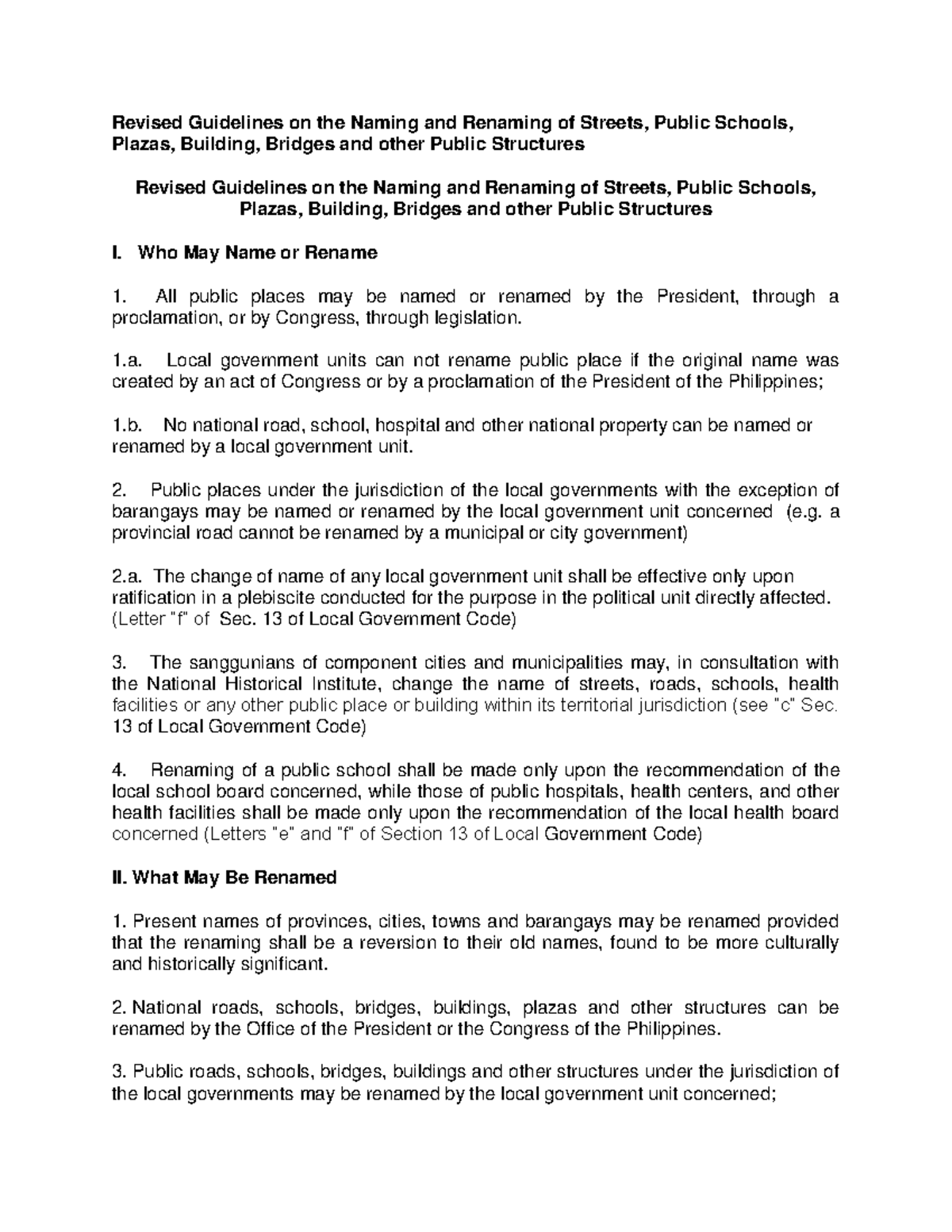 Revised Guidelines on the Naming and Renaming of Streets - Who May Name ...