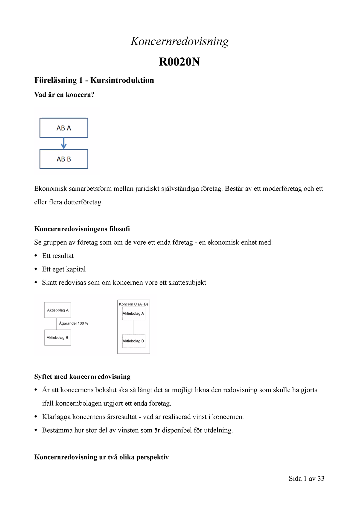 Koncernredovisning Föreläsningsanteckningar 2021 - Koncernredovisning ...