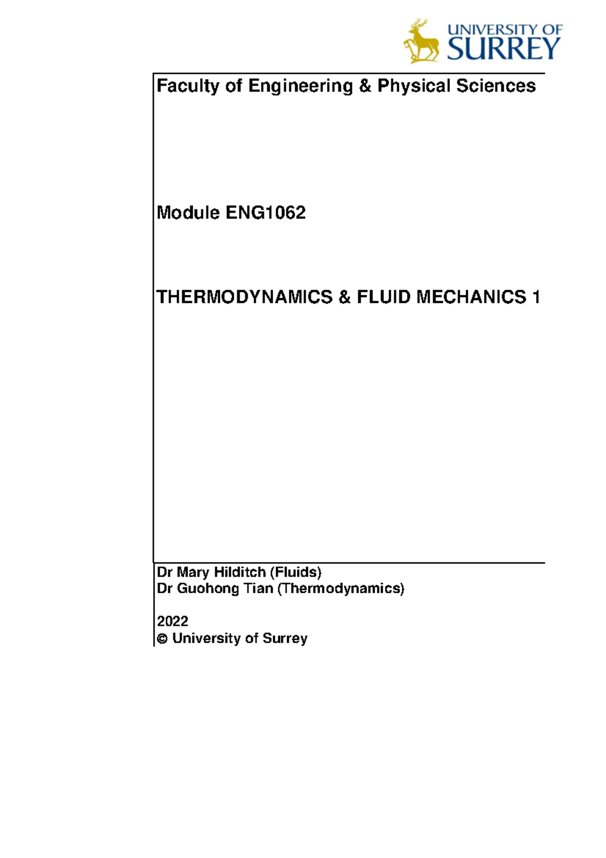 Thermodynamics handout - Faculty of Engineering & Physical Sciences ...