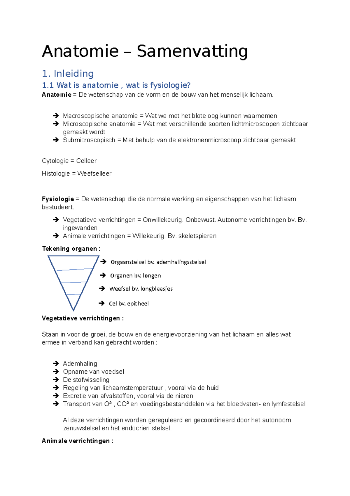 Samenvatting Anatomie - Anatomie – Samenvatting 1. Inleiding 1 Wat Is ...