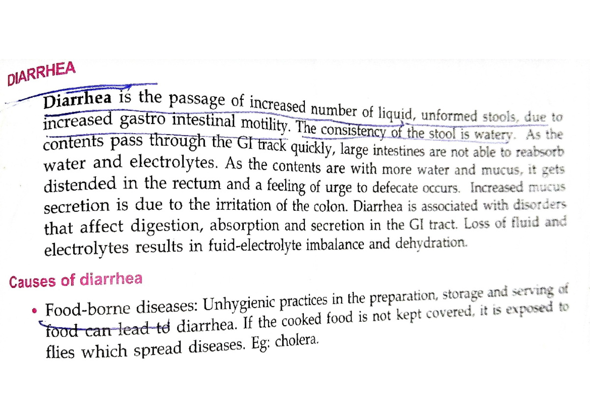 Diarrhea Fundamentals of nursing Studocu