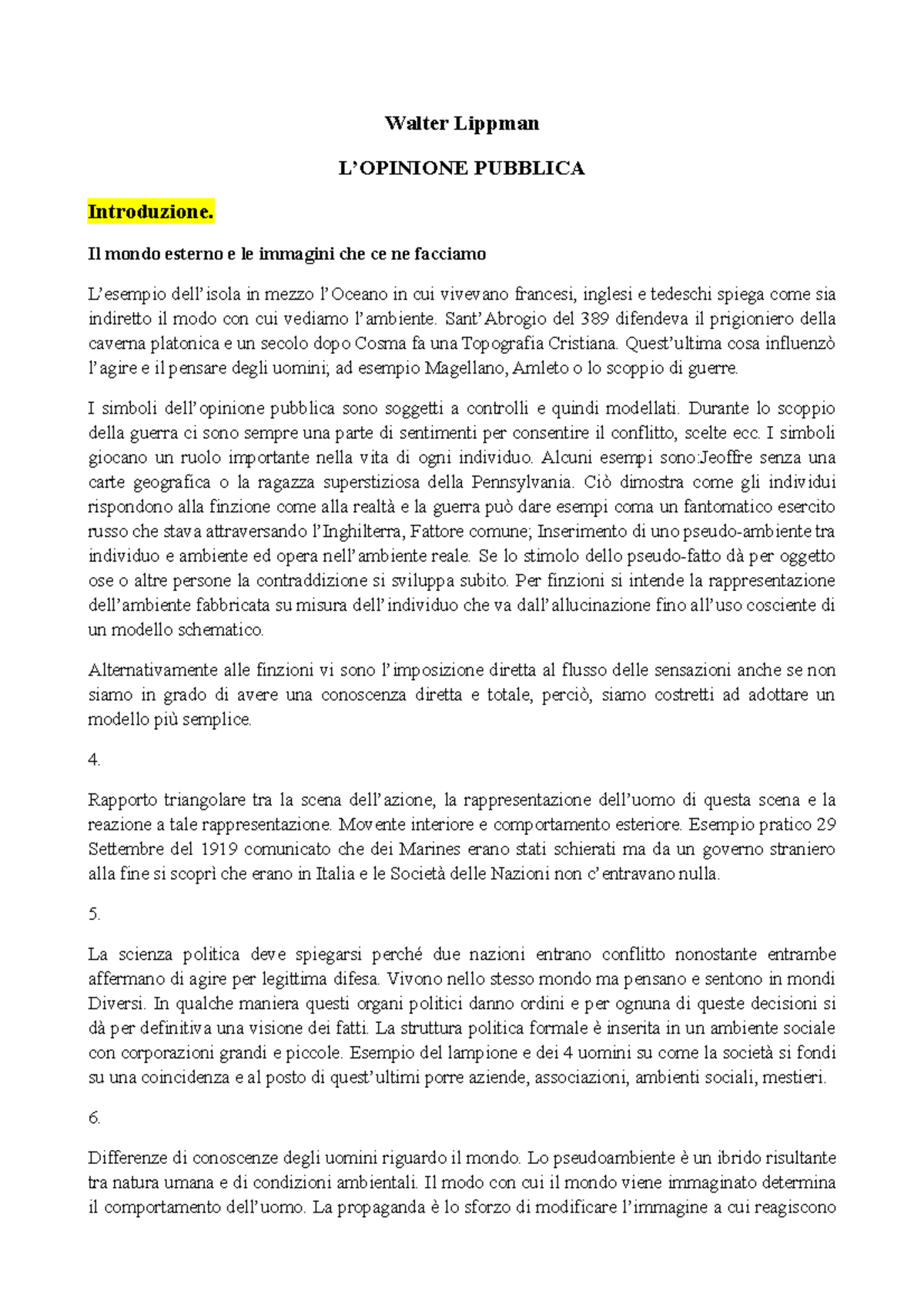 Riassunto Lippman Opinione Pubblica - Walter Lippman L’OPINIONE ...