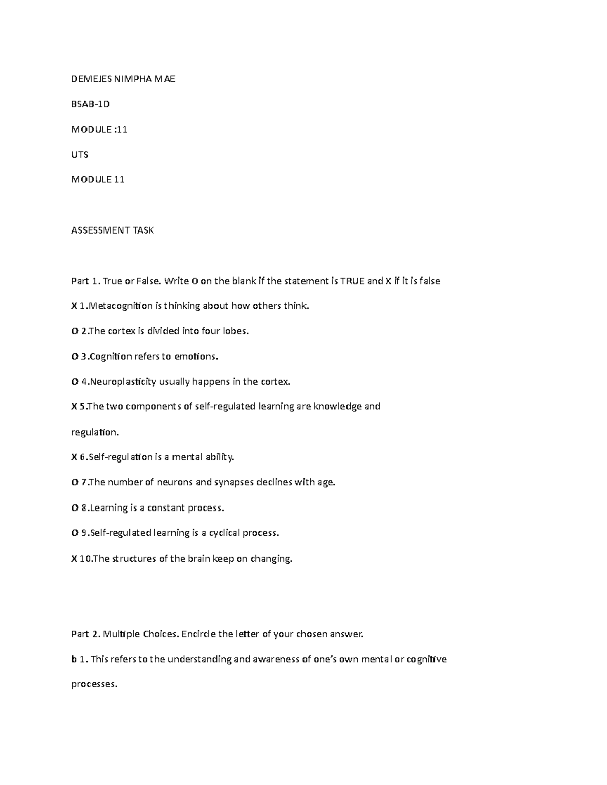 Module 11 UTS - DEMEJES NIMPHA MAE BSAB-1D MODULE : UTS MODULE 11 ...