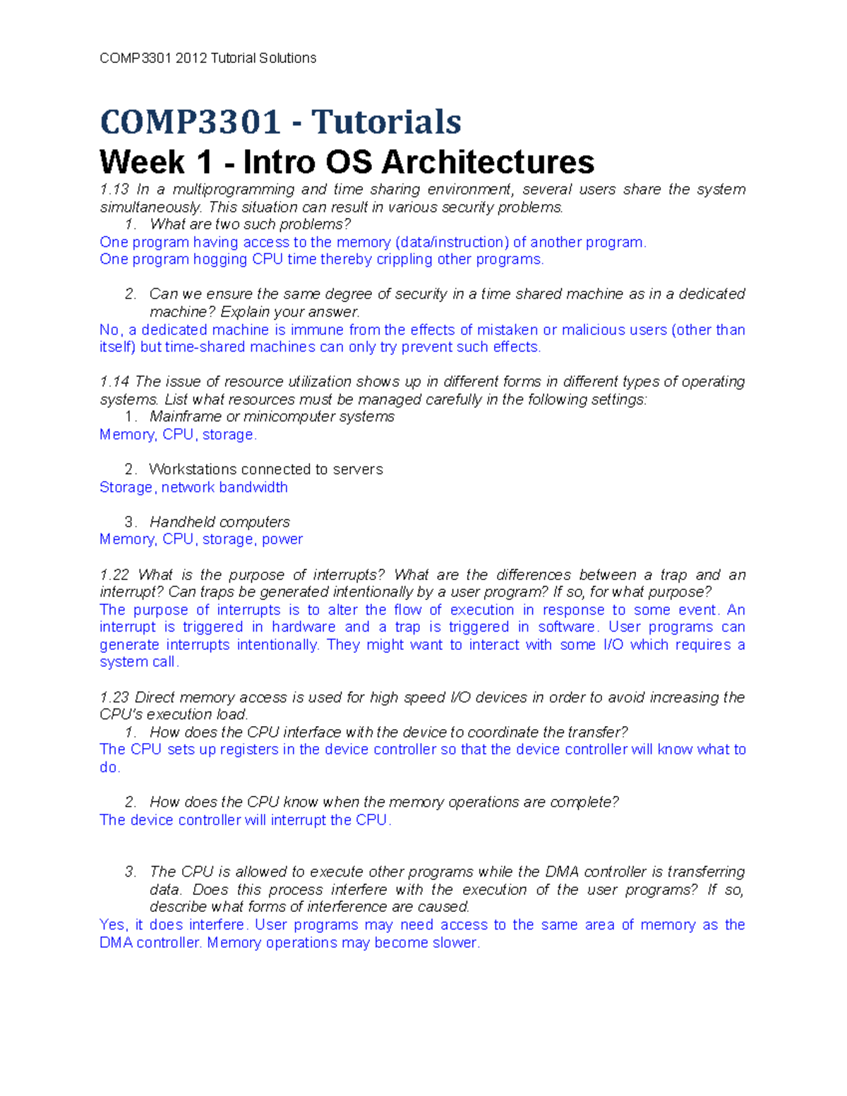 Tutorial Work All Operating Systems Architecture, Questions And Answers ...