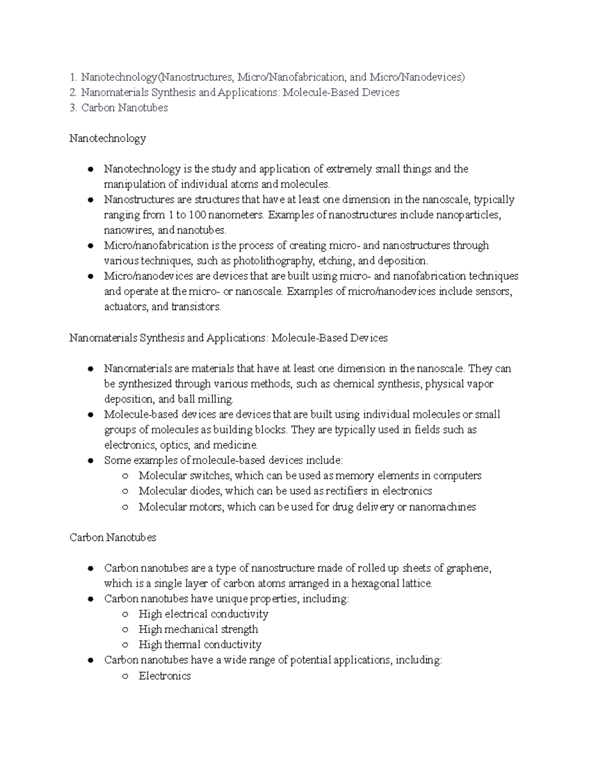 Chapter 1 Notes - Nanotechnology(Nanostructures, Micro/Nanofabrication ...