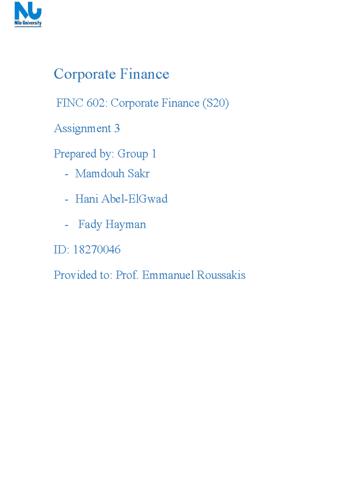 assignment corporate finance