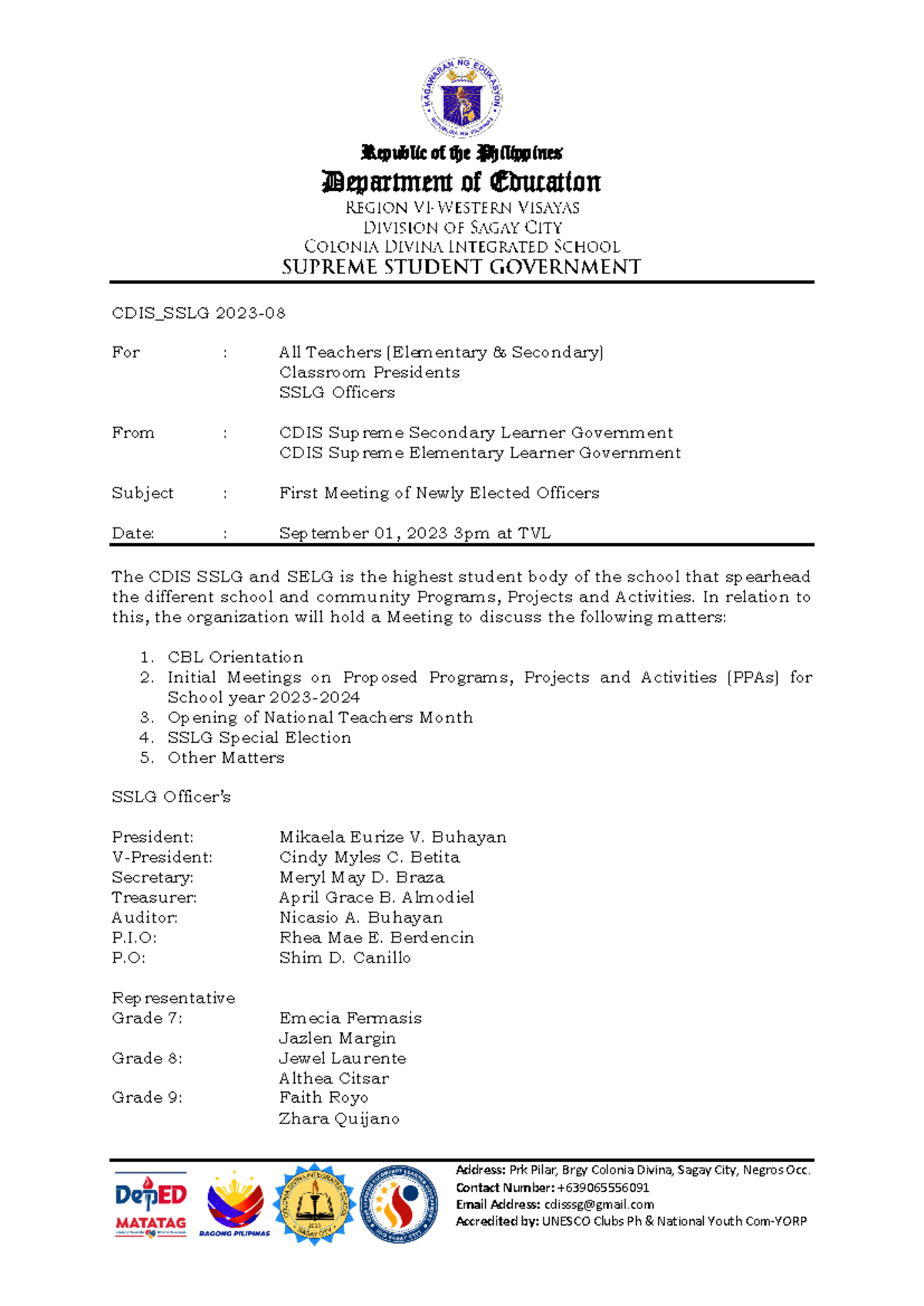 SSG Letter First Officers Meeting 2023 - Department of Education ...