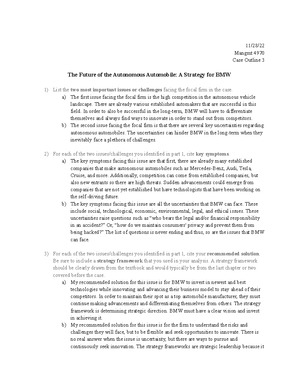 Case 1 - Case study 1 completed in Strategic Management at Mizzou. - 11 ...