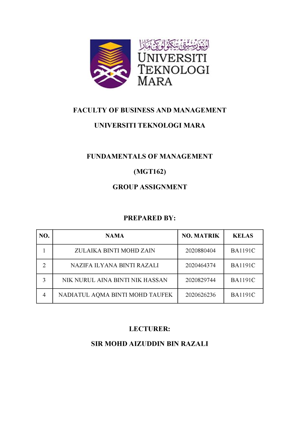 mgt162 group assignment example