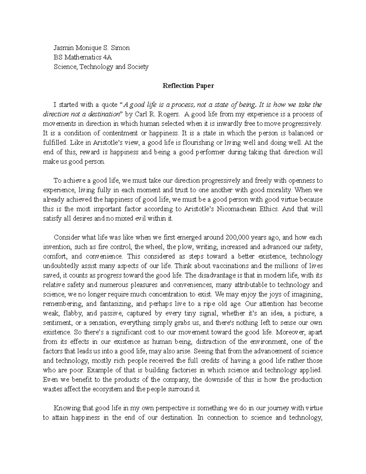 Module 7 reflection STS - Jasmin Monique S. Simon BS Mathematics 4A ...