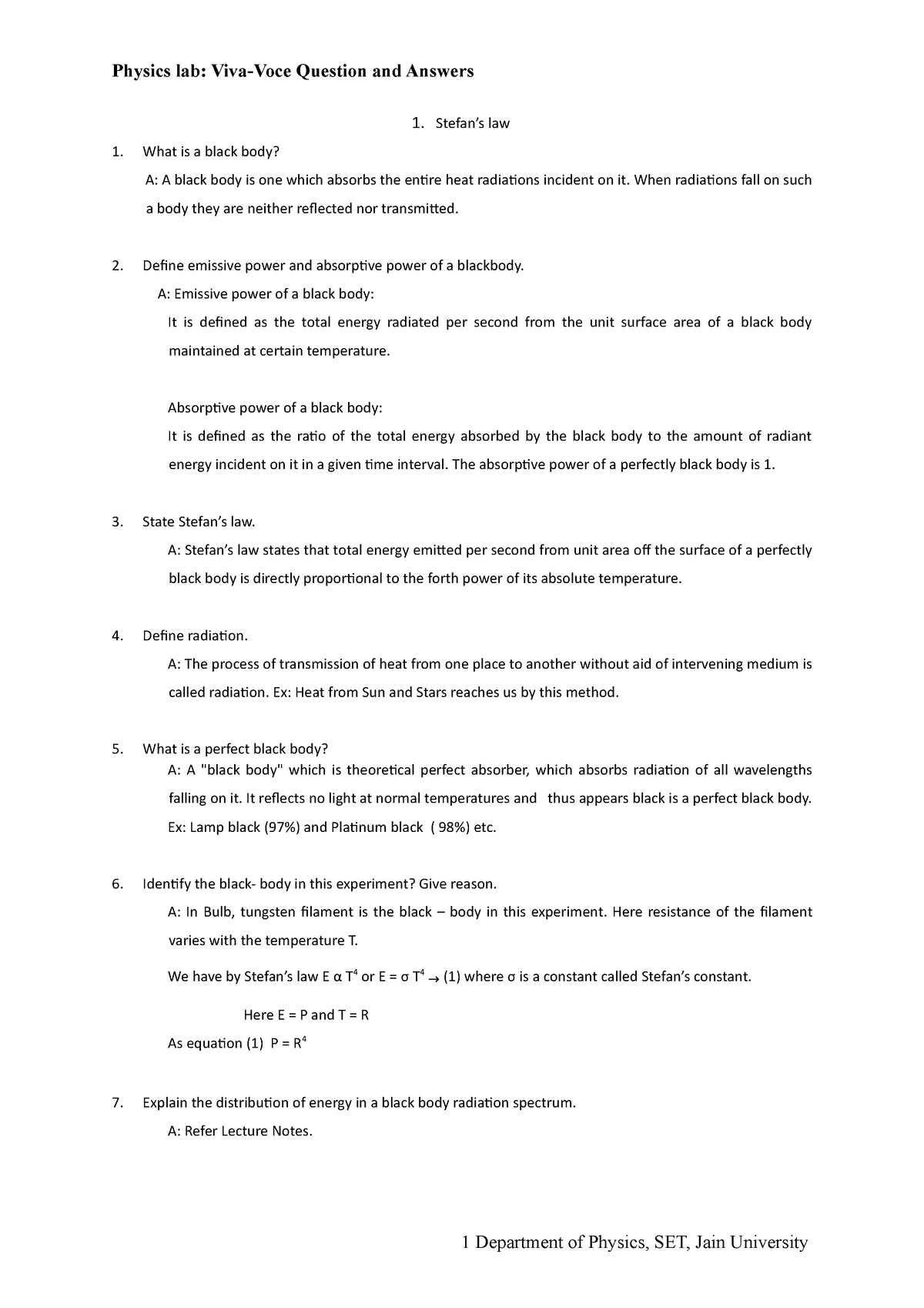 verification of stefan's law experiment viva questions