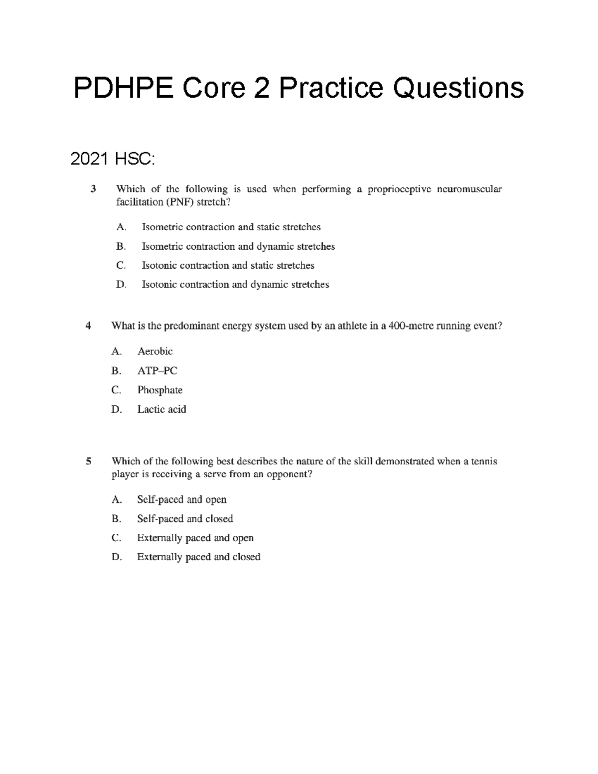 Pdhpe Core 2 Practice Questions - PDHPE Core 2 Practice Questions 2021 ...