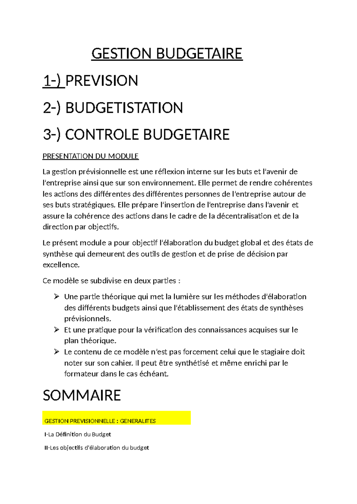 Gestion Budgetaire - GESTION BUDGETAIRE 1-) PREVISION 2 ...