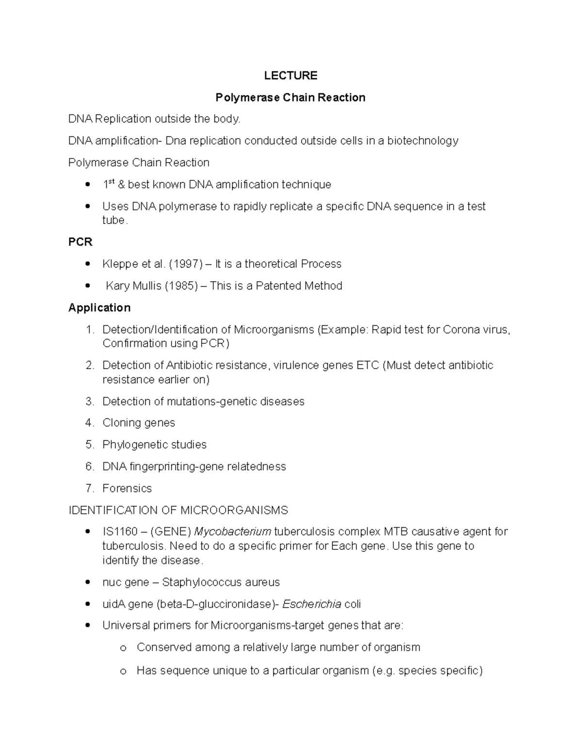 Polymerase Chain Molecular Biology - LECTURE Polymerase Chain Reaction ...