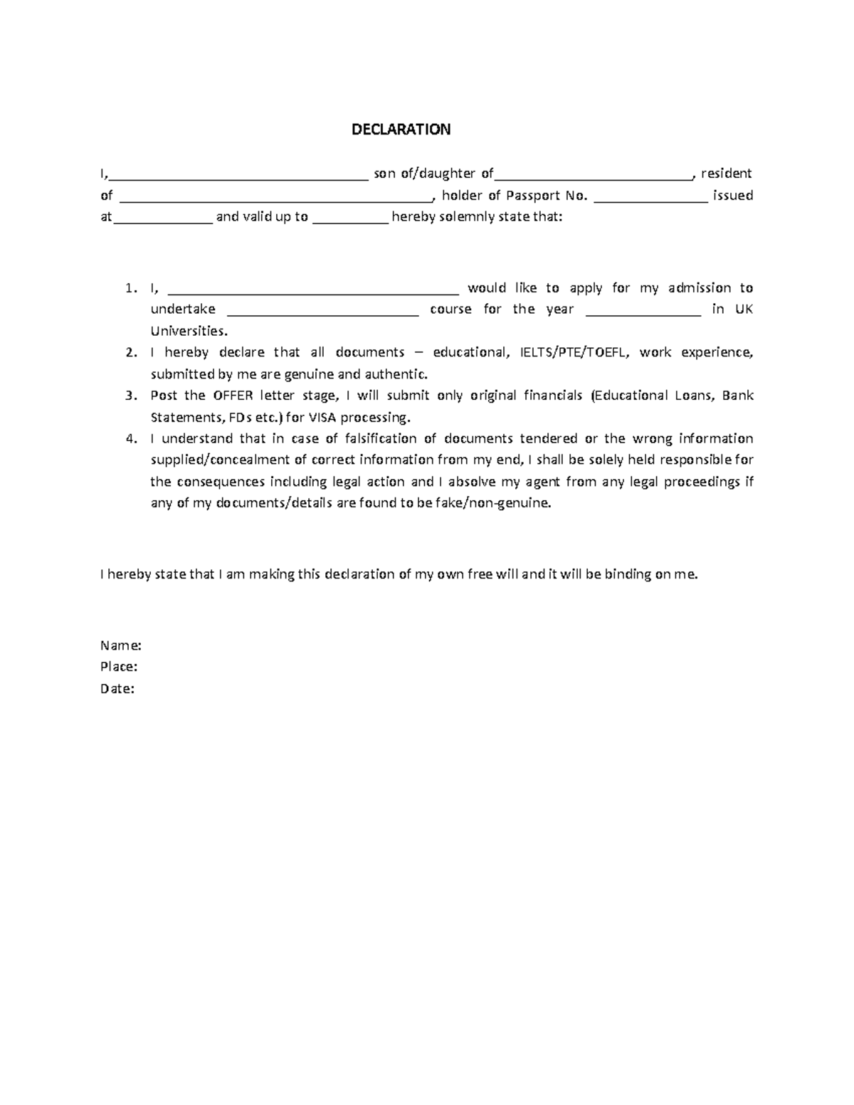 Bef35f21-65be-43f2-b58f-af62333 df2bc Sample Declaration - DECLARATION ...