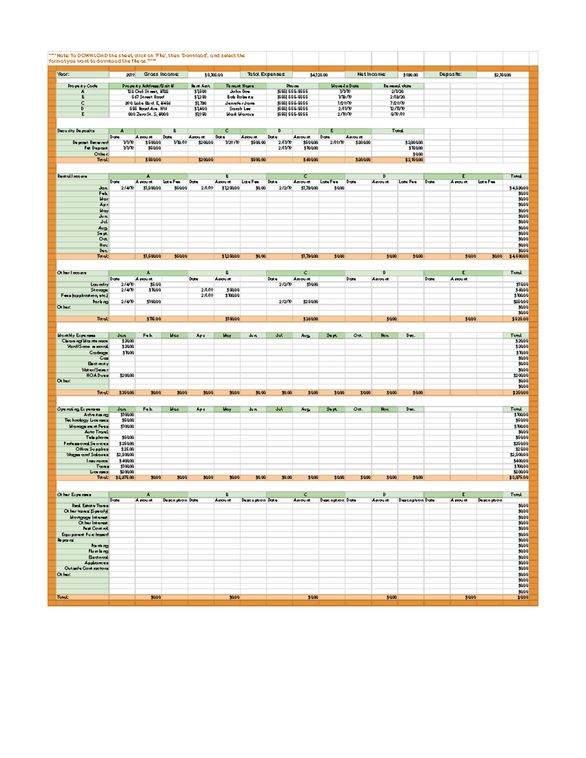 Rental Income and Expense Worksheet - ****Note: To DOWNLOAD the sheet ...