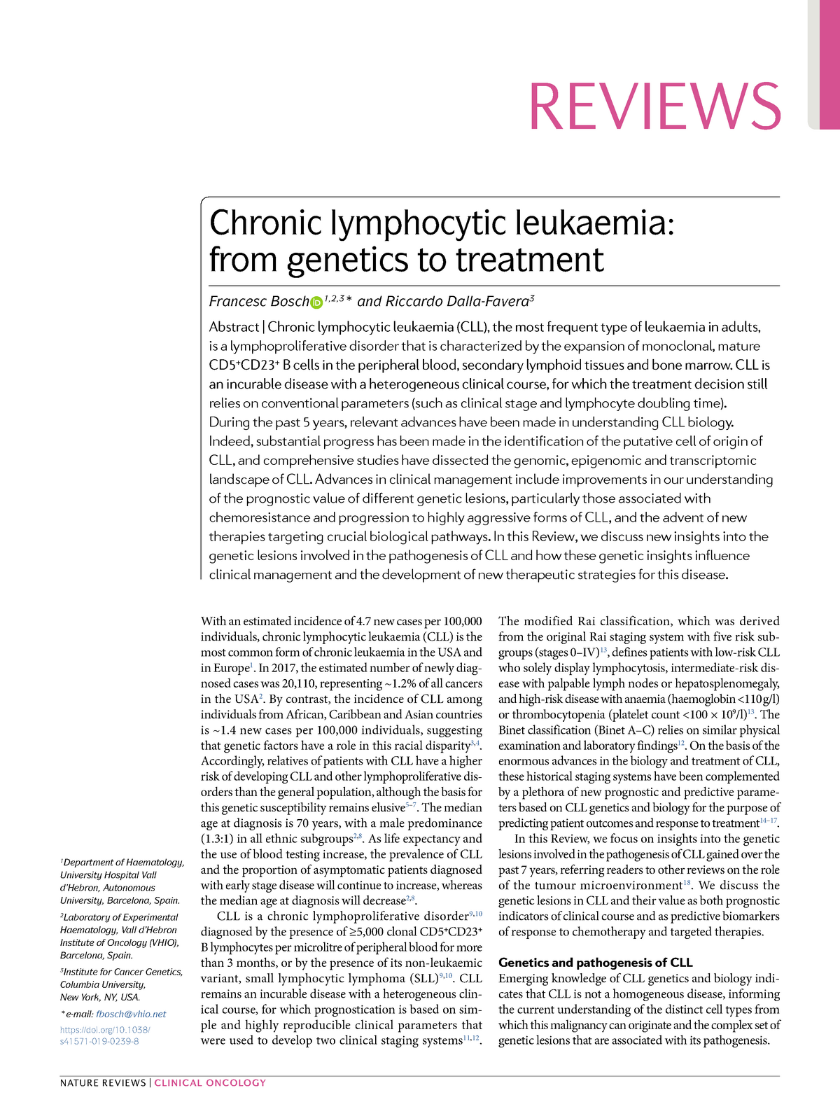 research paper on chronic lymphocytic leukaemia