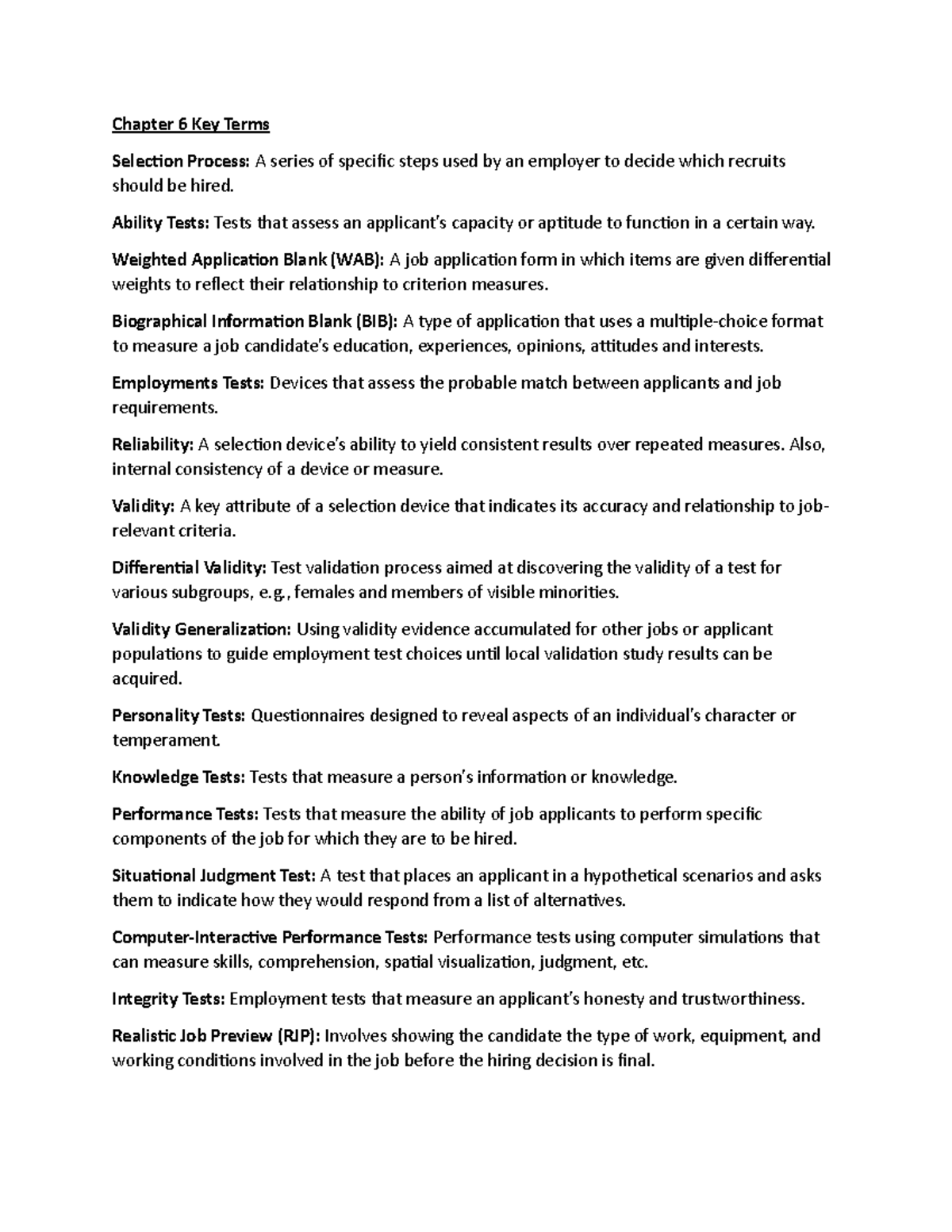 Chapter 6 Key Terms - Summary Fundamentals of Human Resource Management ...
