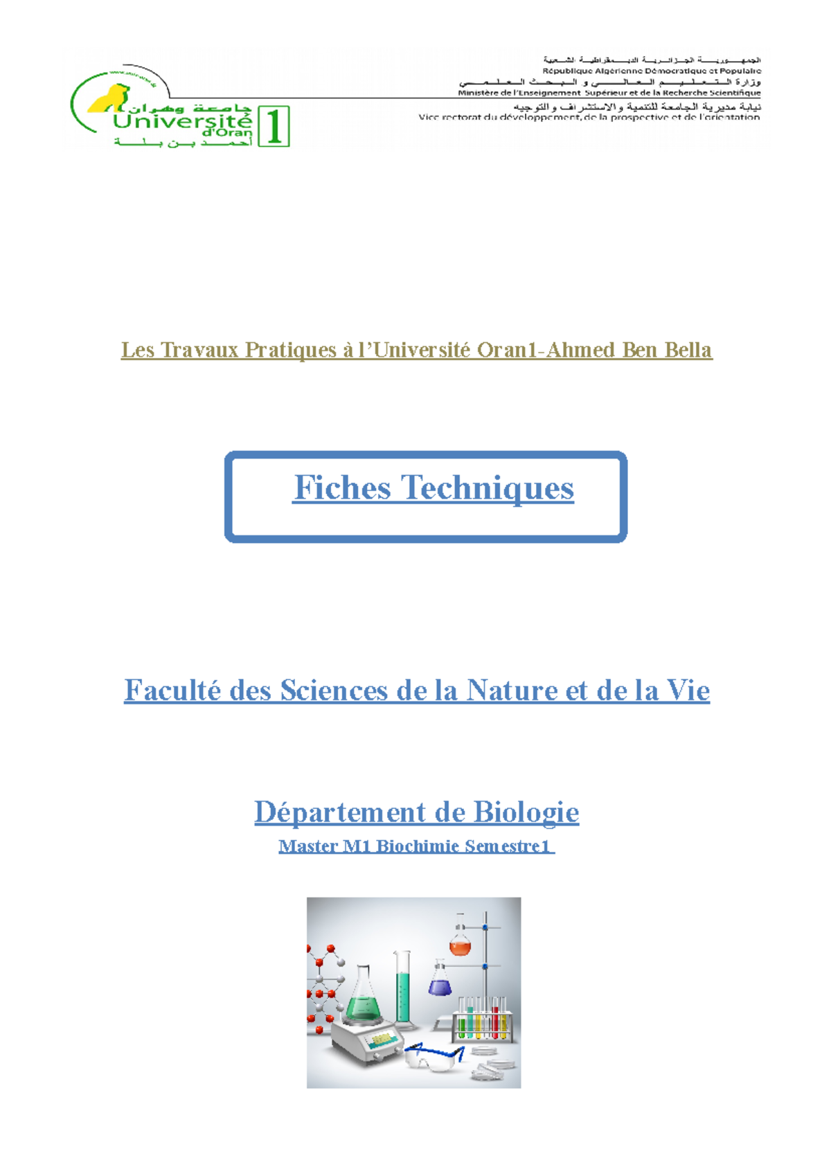 TP Master Biochimie - Les Travaux Pratiques à l’Université Oran1-Ahmed ...