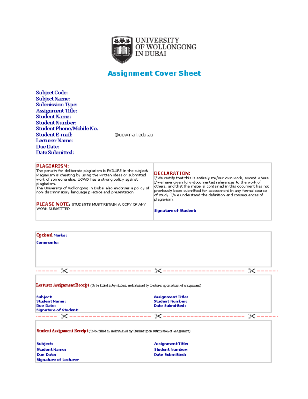 Assignment Coversheet - Assignment Cover Sheet Subject Code: Subject ...