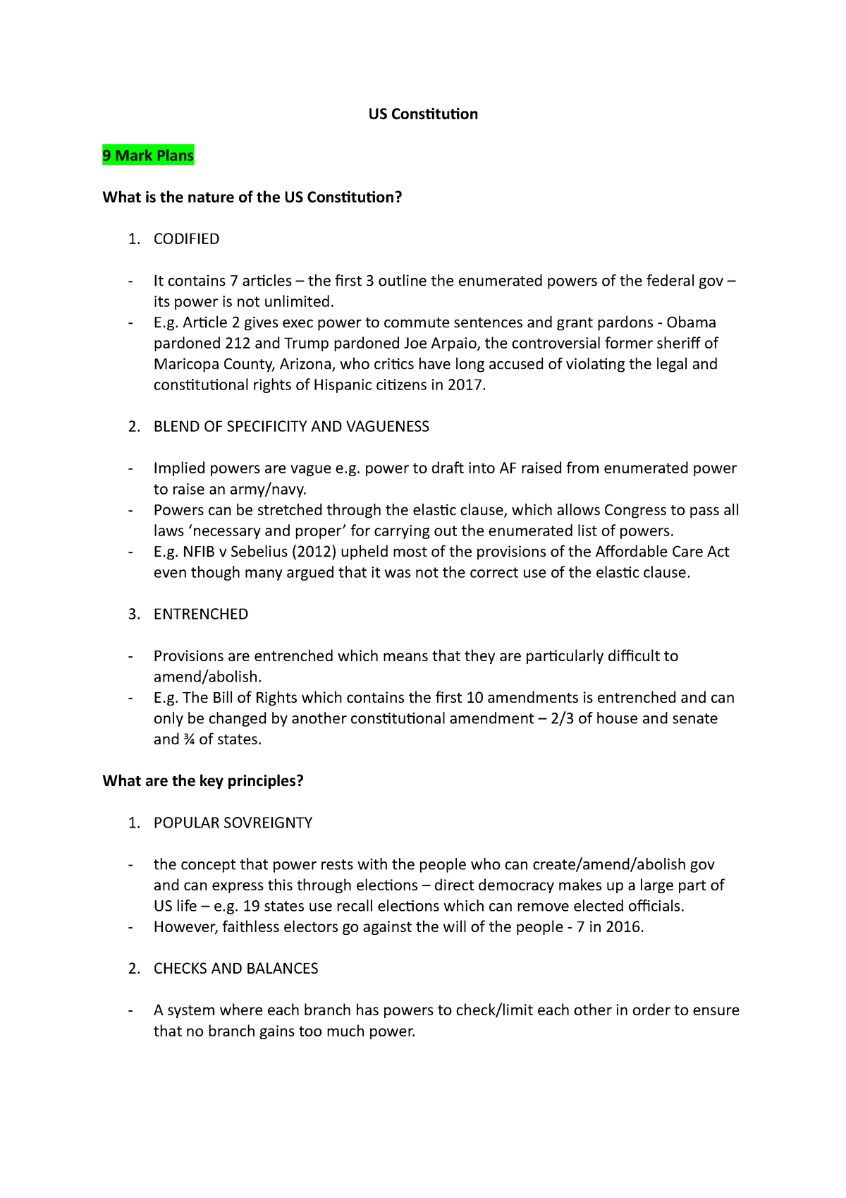 a level politics us constitution essay