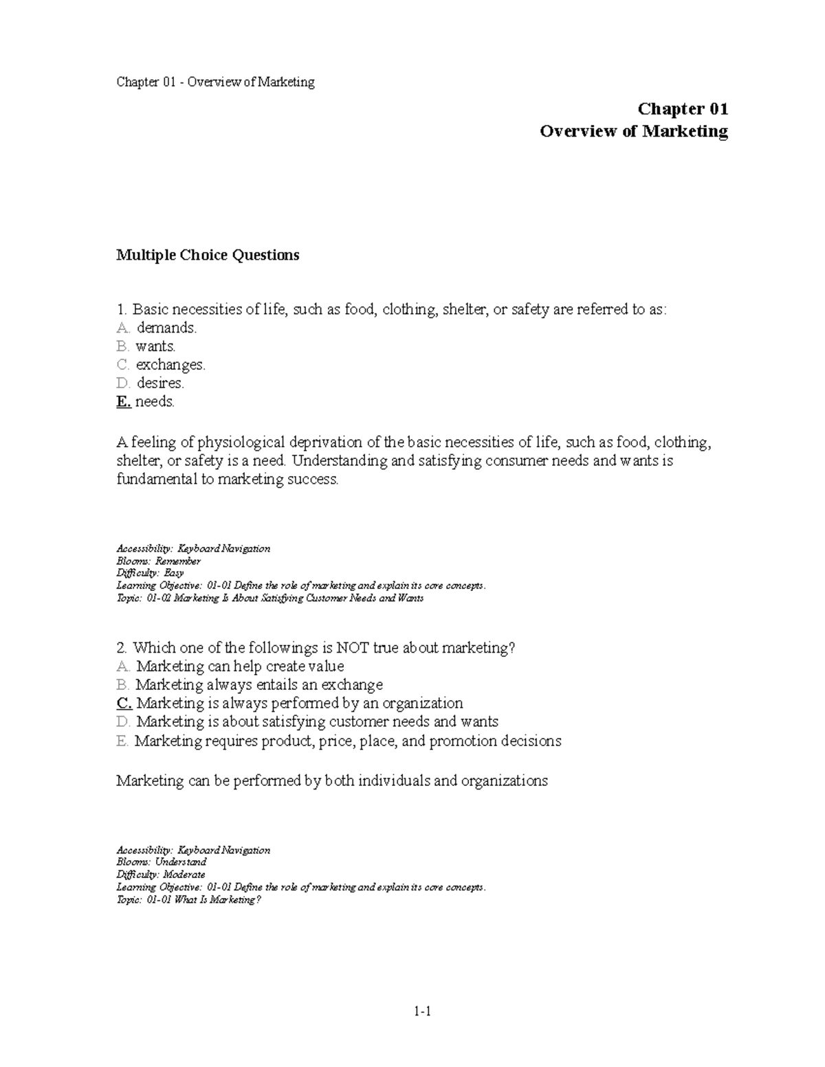 Chap001 - Copy - Lecture notes 1 - Chapter 01 Overview of Marketing ...