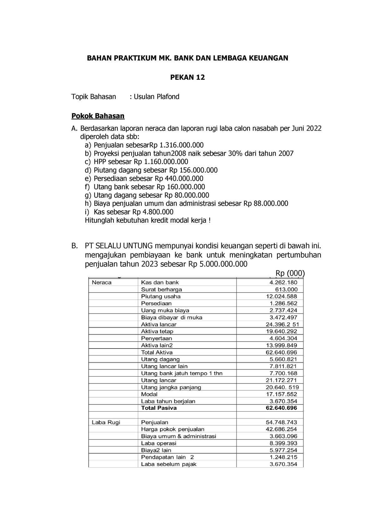 Bahan Praktikum MK LKA - BAHAN PRAKTIKUM MK. BANK DAN LEMBAGA KEUANGAN ...