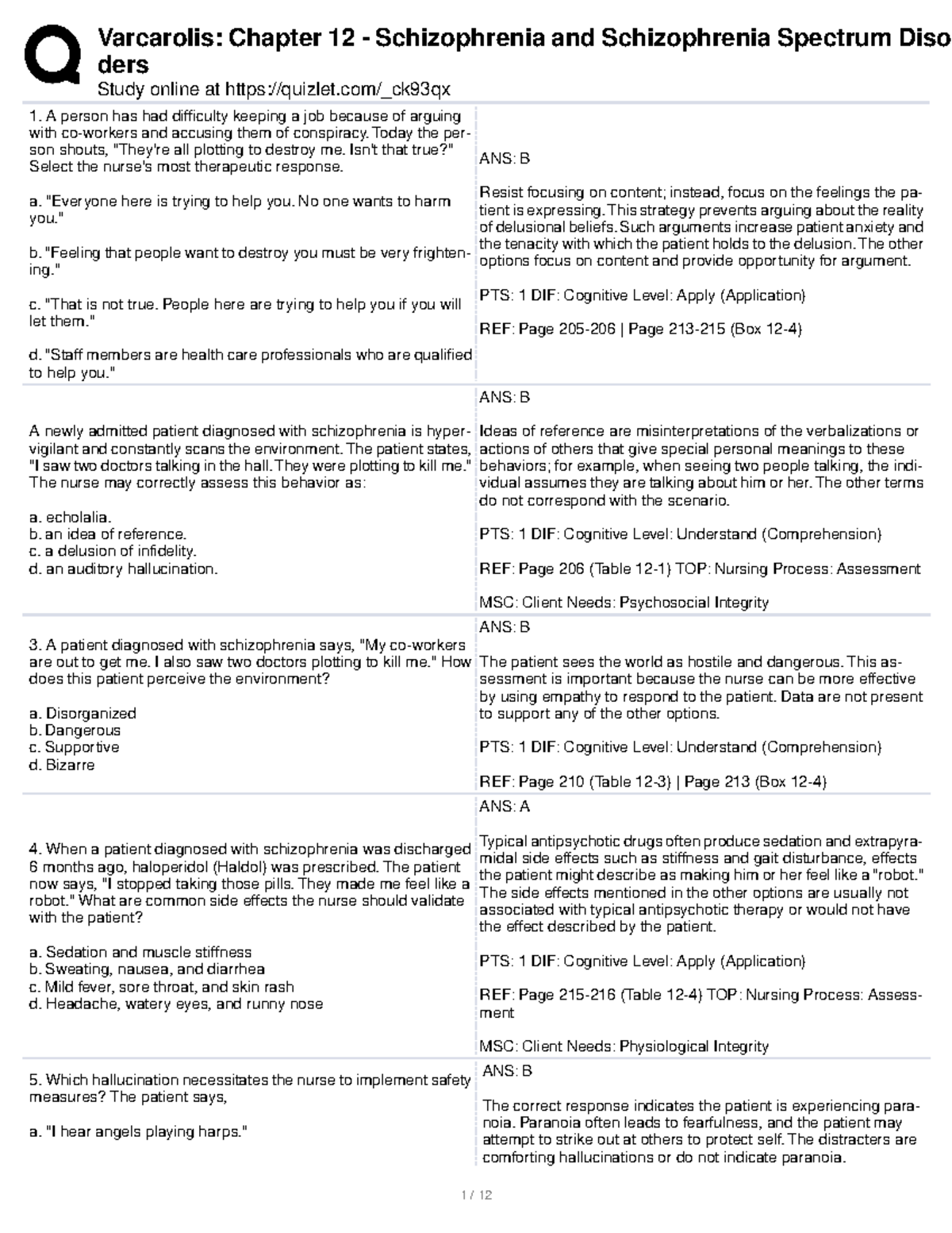 Varcarolis Chapter 12 - Schizophrenia And Schizophrenia Spectrum ...