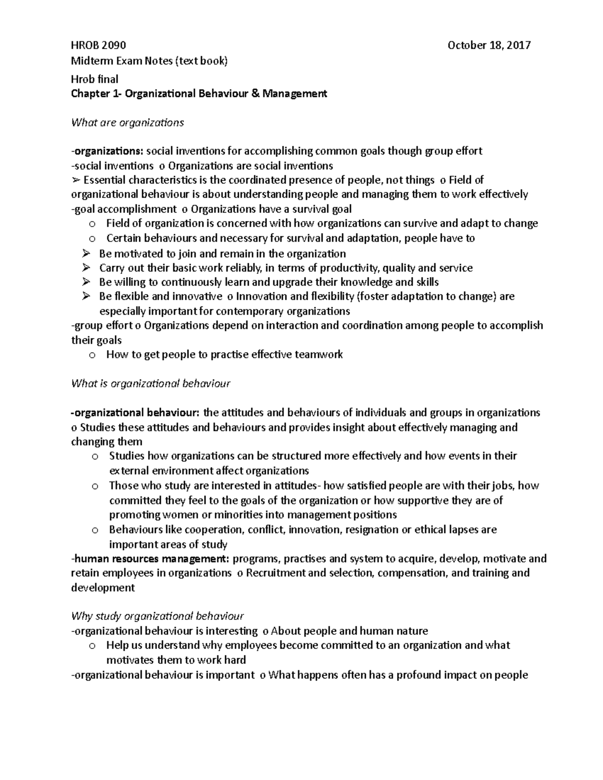 Hrob 2090 Notes - Midterm Exam Notes (text Book) Hrob Final Chapter 1 ...