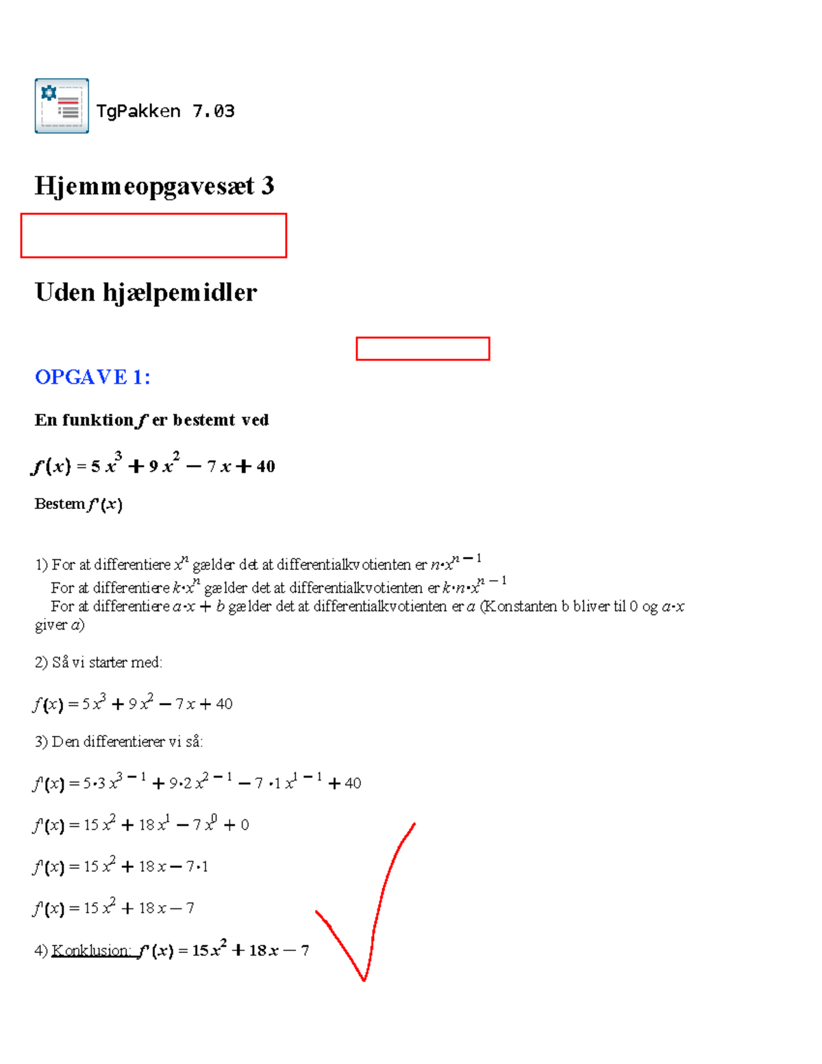 Matematik Aflevering MAT B - TgPakkenTgPakken 7. Hjemmeopgavesæt 3 ...